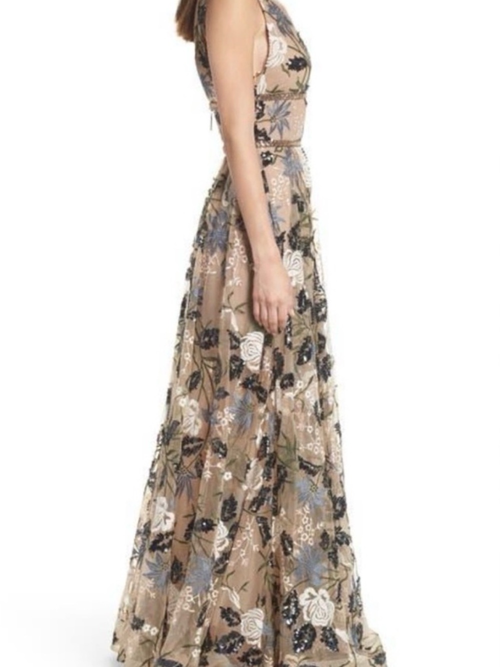 Revolve Bronx and Banco Tunisia Plunge Embroidered V-Neck Floral Evening Gown - Picture 3 of 11